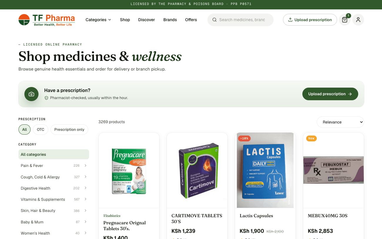 The TF Pharma website, built by Certitude
